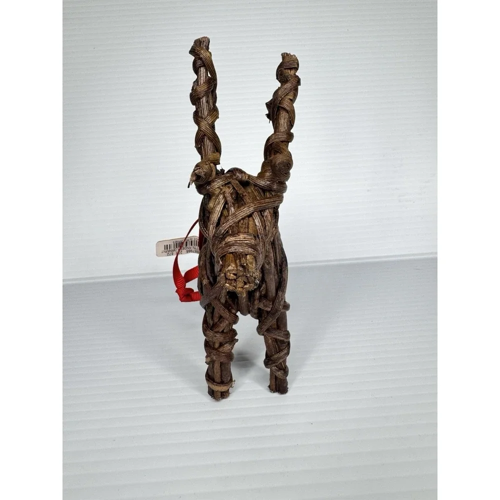 Pottery Barn NWT Reindeer Christmas Ornaments Deer Pair Wood Wicker Ribbon 7